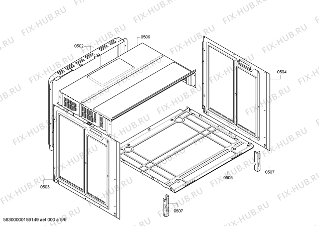 Взрыв-схема плиты (духовки) Siemens HB301E0T - Схема узла 05