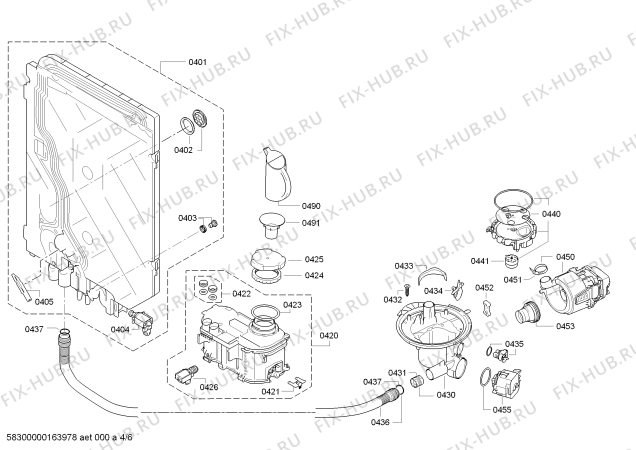 Взрыв-схема посудомоечной машины Bosch SMS53E02AU Classic electronic, Made in Germany - Схема узла 04