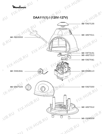 Взрыв-схема блендера (миксера) Moulinex DAA111(1) - Схема узла 3P002718.3P2