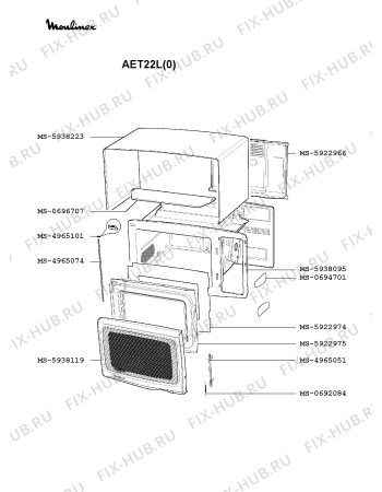 Взрыв-схема микроволновой печи Moulinex AET22L(0) - Схема узла OP002065.2P2