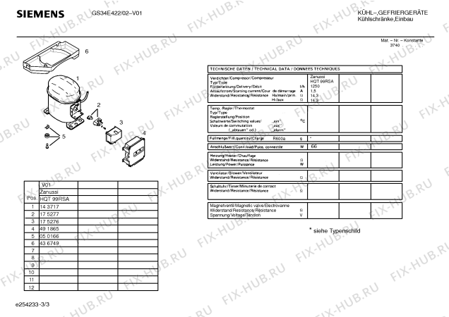 Взрыв-схема холодильника Siemens GS34E422 - Схема узла 03