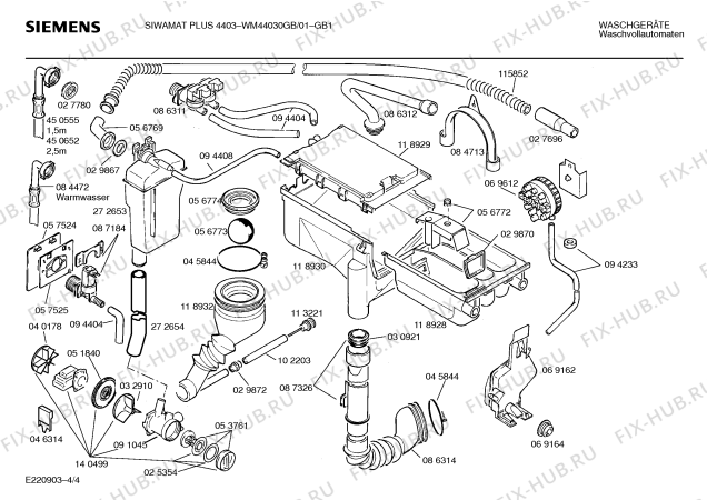 Взрыв-схема стиральной машины Siemens WM44030GB SIWAMAT PLUS 4403 - Схема узла 04