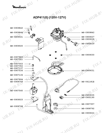 Взрыв-схема кофеварки (кофемашины) Moulinex ADP411(0) - Схема узла RP001878.3P2