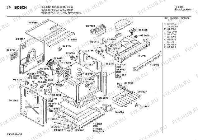 Взрыв-схема плиты (духовки) Bosch HBE648PCC - Схема узла 02