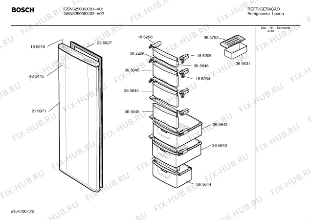 Схема №2 GSN325006X FB32 с изображением Дверь для холодильной камеры Bosch 00219971