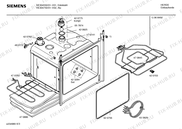 Взрыв-схема плиты (духовки) Siemens HE304550 - Схема узла 03