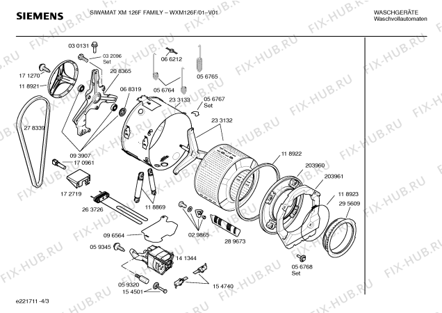 Взрыв-схема стиральной машины Siemens WXM126F SIWAMAT XM 126F  Family - Схема узла 03