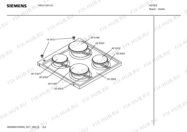 Взрыв-схема плиты (духовки) Siemens HN121201 - Схема узла 02
