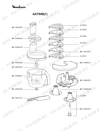 Взрыв-схема кухонного комбайна Moulinex AAT94B(1) - Схема узла UP000345.0P4