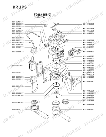 Взрыв-схема кофеварки (кофемашины) Krups F9684156(0) - Схема узла 2P001861.4P2