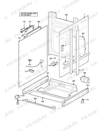 Взрыв-схема плиты (духовки) Zanussi ZCG7700XN - Схема узла H10 Outer Frame