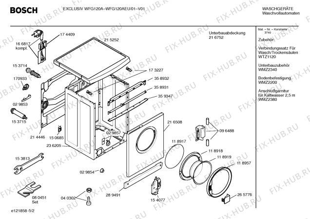 Взрыв-схема стиральной машины Bosch WFG120AEU EXCLUSIV WFG120A - Схема узла 02
