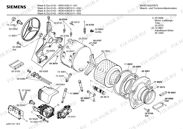 Взрыв-схема стиральной машины Siemens WD61430DS Wash & Dry 6143 - Схема узла 04