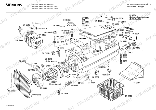 Схема №1 VS69013 SUPER 690 ELECTRONIC с изображением Кольцо для электропылесоса Siemens 00057975