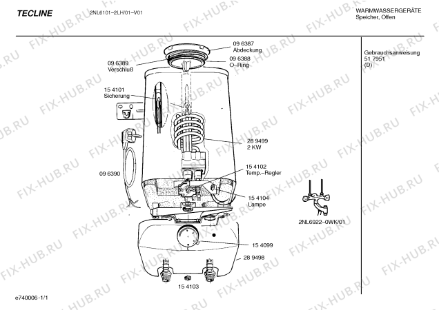 Схема №1 2NL6101-2L с изображением Ручка выбора температуры для бойлера Bosch 00154099