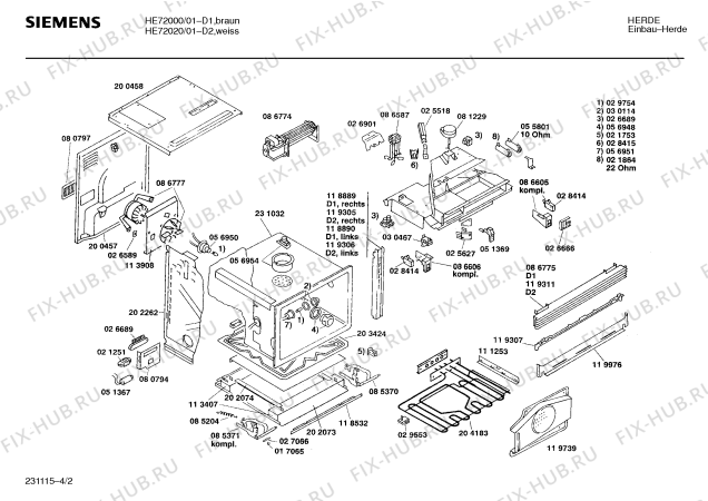 Взрыв-схема плиты (духовки) Siemens HE72000 - Схема узла 02