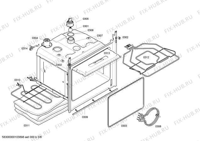 Взрыв-схема плиты (духовки) Bosch HBN430520A - Схема узла 03