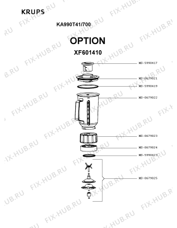 Взрыв-схема кухонного комбайна Krups KA990T41/700 - Схема узла DP004094.5P5