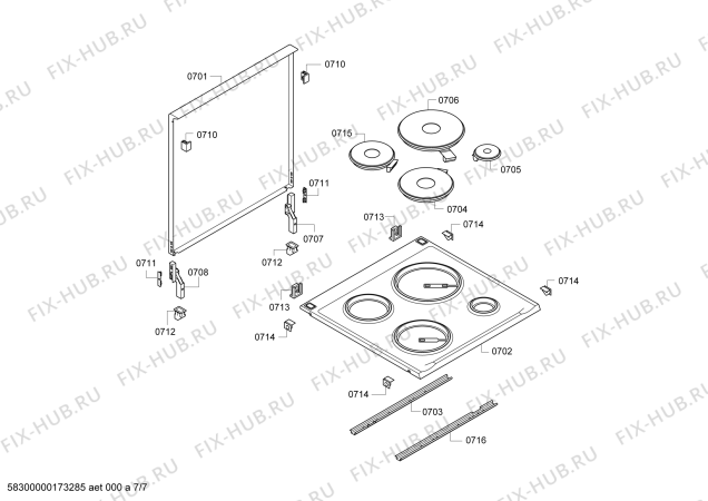 Взрыв-схема плиты (духовки) Bosch HSE741124G - Схема узла 07