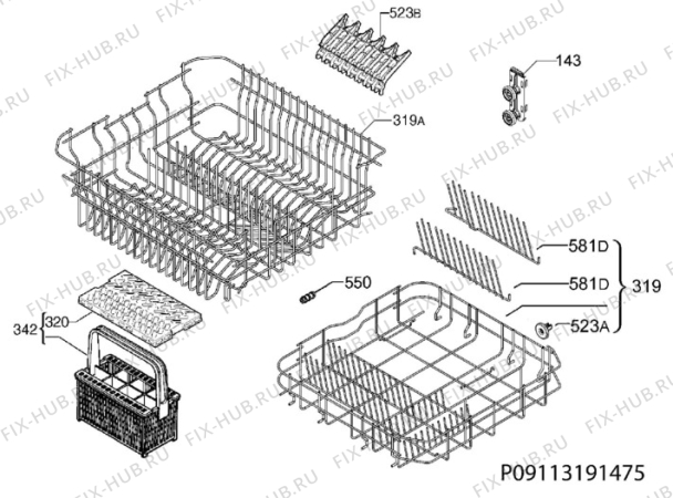 Взрыв-схема посудомоечной машины Electrolux TT703L3 - Схема узла Basket 160