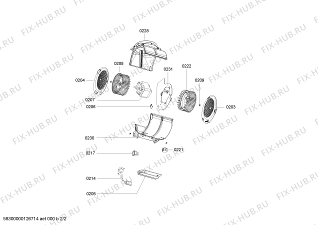 Взрыв-схема вытяжки Siemens LC40655 - Схема узла 02