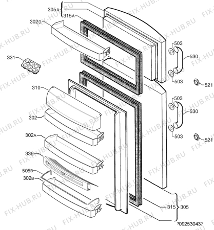 Взрыв-схема холодильника Rex Electrolux FB551BSA+ - Схема узла Door 003
