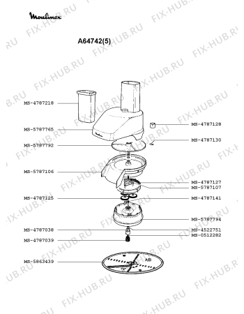 Взрыв-схема кухонного комбайна Moulinex A64742(5) - Схема узла 6P001221.0P3