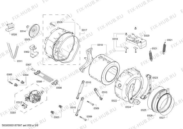 Взрыв-схема стиральной машины Siemens WD12G4601W, iQ300 wash&dry 8.0/5kg - Схема узла 03