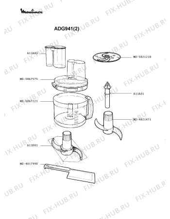 Взрыв-схема кухонного комбайна Moulinex ADG941(2) - Схема узла VP000521.5P4
