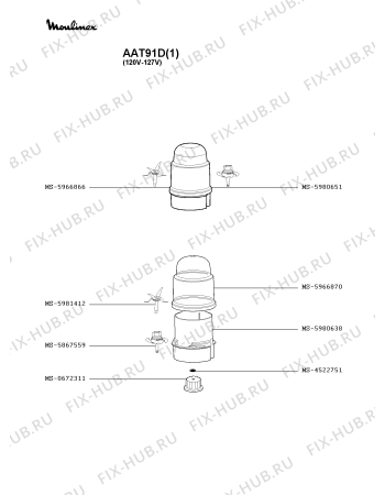 Взрыв-схема кухонного комбайна Moulinex AAT91D(1) - Схема узла HP000336.5P3