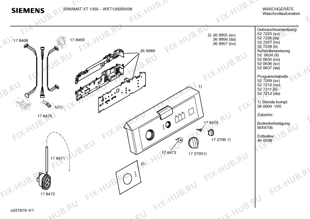 Схема №1 WXT1350SN SIWAMAT XT1350 с изображением Инструкция по установке/монтажу для стиральной машины Siemens 00520635