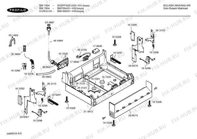 Взрыв-схема посудомоечной машины Profilo BM7400 EuroLux BM7400 - Схема узла 05