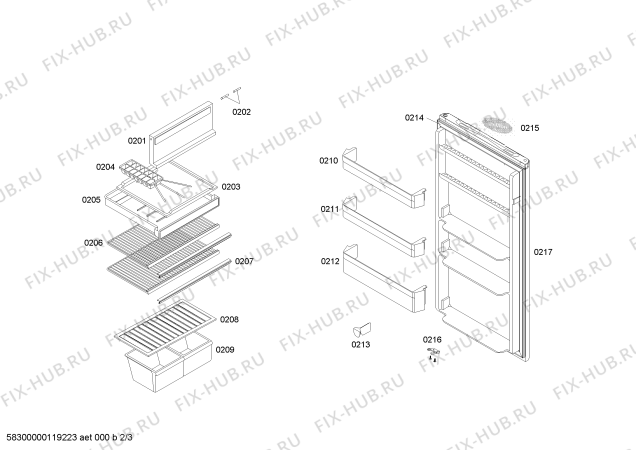 Взрыв-схема холодильника Miray RA22B7N14C REFRIGERADOR BL MIRAY MI23 220V/60Hz PERU - Схема узла 02