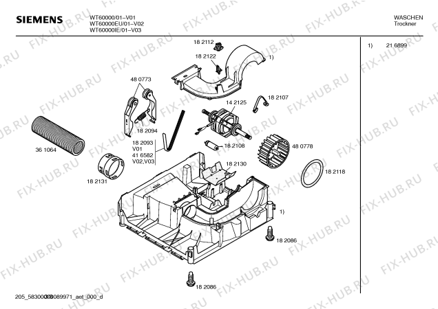 Схема №1 WTA3000EU BOSCH WTA 3000 с изображением Винт для сушильной машины Bosch 00182127