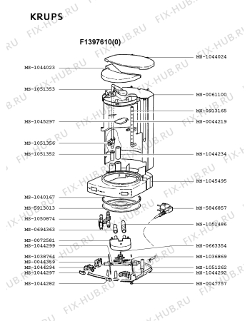 Взрыв-схема кофеварки (кофемашины) Krups F1397610(0) - Схема узла RP001475.1P2