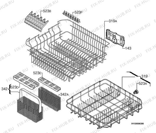 Взрыв-схема посудомоечной машины Zanker GE66017 - Схема узла Basket 160