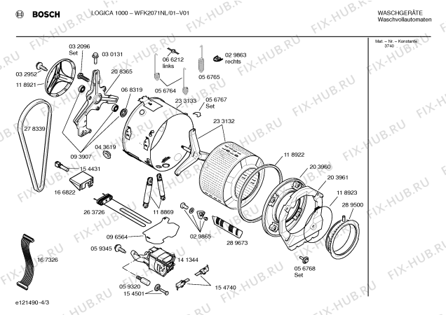 Взрыв-схема стиральной машины Bosch WFK2071NL LOGICA 1000 - Схема узла 03