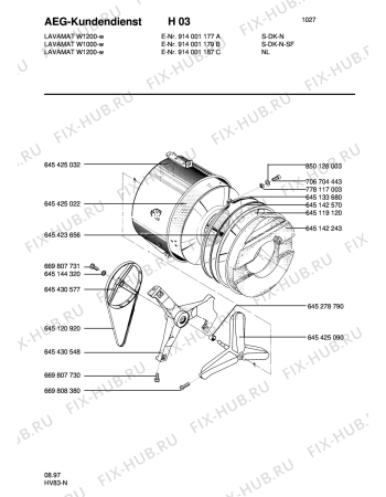 Взрыв-схема стиральной машины Aeg LAVW1200-W S - Схема узла Tub and drum