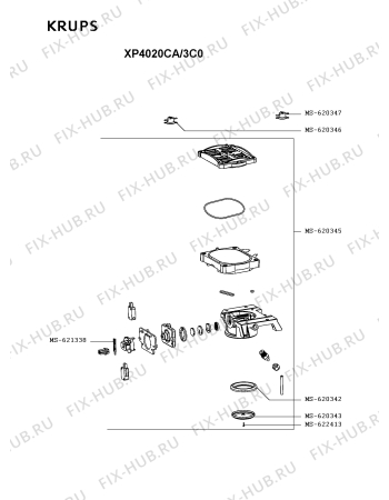 Взрыв-схема кофеварки (кофемашины) Krups XP4020CA/3C0 - Схема узла 8P002898.8P6