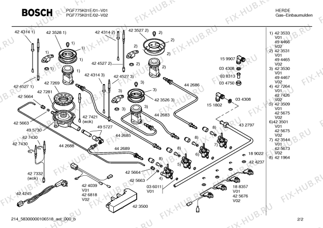 Взрыв-схема плиты (духовки) Bosch PGF775K01E - Схема узла 02