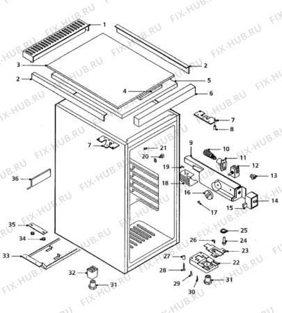 Взрыв-схема холодильника Acec RFT1301 - Схема узла Cabinet + armatures