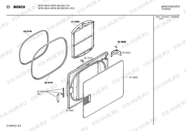 Схема №2 WTA2913DC WTA 2913 с изображением Панель для сушилки Bosch 00285379