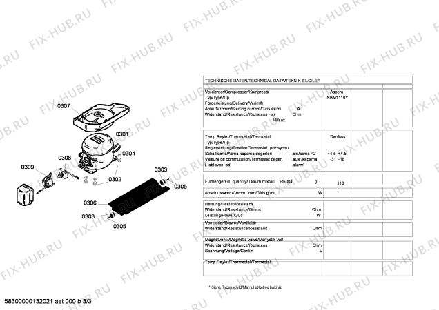 Взрыв-схема холодильника Bosch KDV52X64NE - Схема узла 03