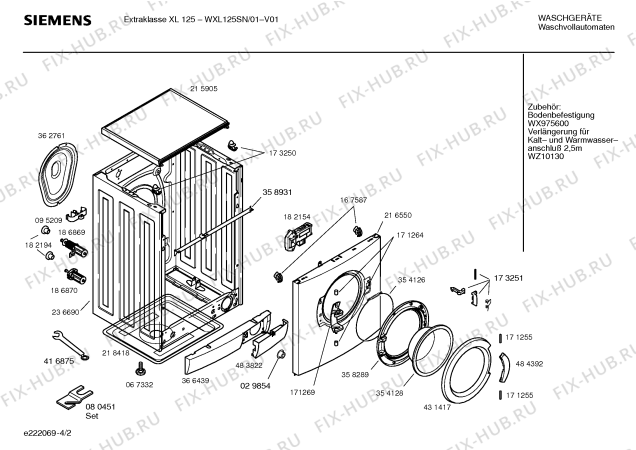 Схема №2 WXL125SN Extraklasse XL 125 с изображением Инструкция по установке и эксплуатации для стиралки Siemens 00584573