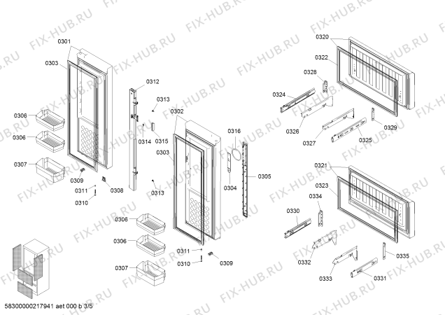 Схема №3 KME48S68TI с изображением Дверь для холодильной камеры Bosch 00775667