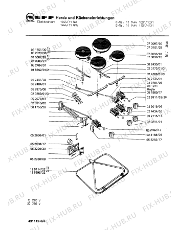 Взрыв-схема плиты (духовки) Neff 1114441101 1444/11NFW - Схема узла 03