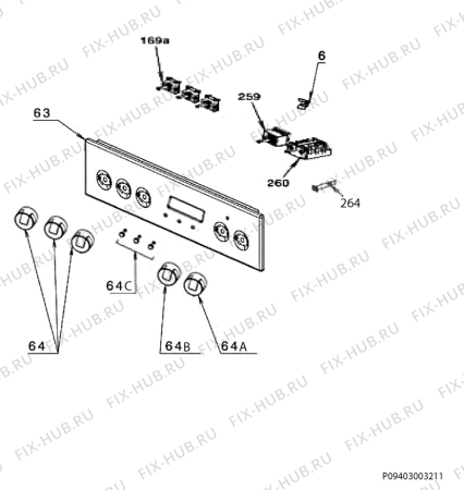 Взрыв-схема плиты (духовки) Electrolux EKD513504X - Схема узла Command panel 037