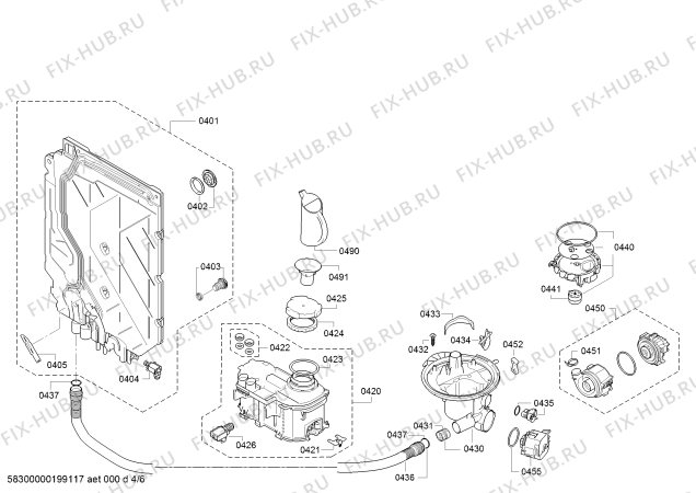 Взрыв-схема посудомоечной машины Bosch SMS46GI01E, SilencePlus, Serie 4 - Схема узла 04