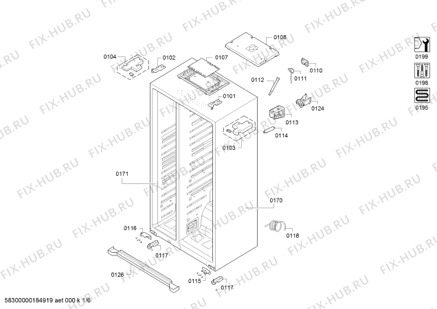 Схема №1 KA3902I20, Side by side IWD с изображением Дверь для холодильника Bosch 00714003