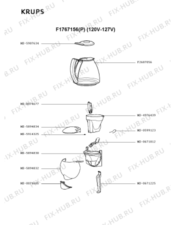 Взрыв-схема кофеварки (кофемашины) Krups F1767156(P) - Схема узла PP001489.3P2